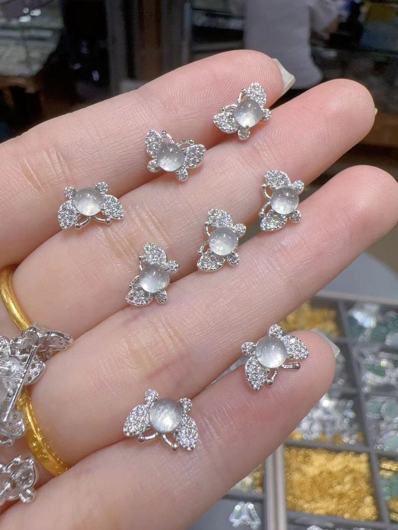 Tiqi Light Luxury Exquisite White Jade Marrow Butterfly Earrings S Pure Silver Temperament High-end Versatile Ear_voghion.com