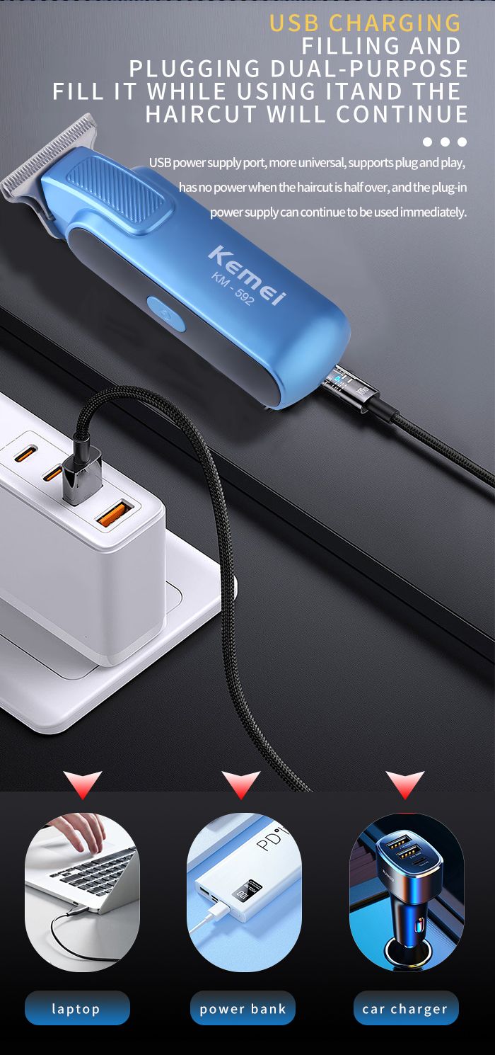 Nuovo design portatile da uomo Mini Trimmer Km-592 Usb ricaricabile professionale Barbiere Tagliacapelli_voghion.com