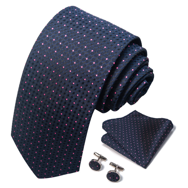 Men's Tie Cufflinks Pocket Towel Solid Color Flower Striped Tie Wholesale_voghion.com