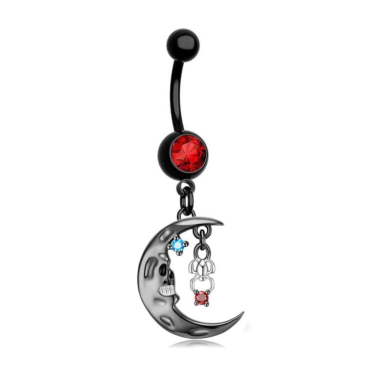 Piercing nombril chauve-souris en forme de lune, style unique européen et américain, porté à l'envers, collection Hot Girl Dark Series_voghion.com