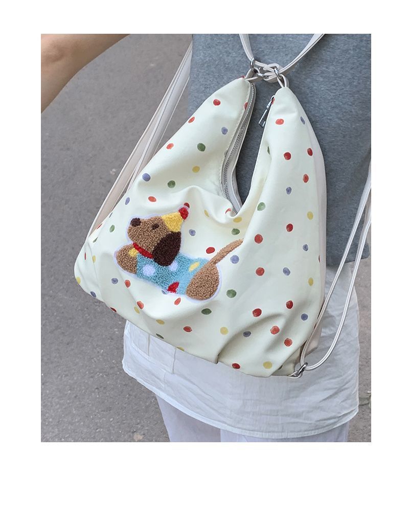 Borsa a tracolla singola in tela con motivo a cane bassotto, 2024, nuova borsa alla moda in stile college, casual, grande capacità_voghion.com