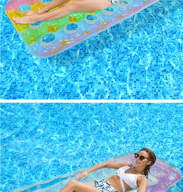 Gradient Transparent Mesh Floating Bed With Foldable Backrest - Inflatable Lounge Chair For Pool & Lake (Quick-Dry Heavy-Duty PVC Portable Design)_voghion.com
