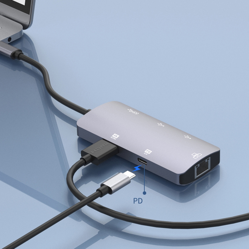 USB-C / Type-C bærbar multifunksjonell HUB-dokkingstasjon (grå)_voghion.com