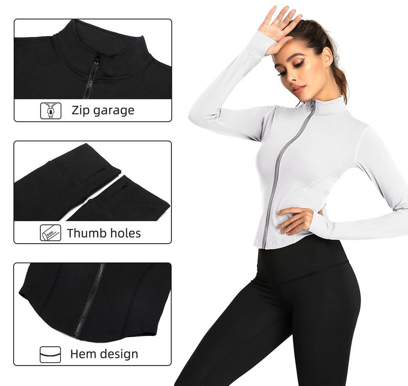 Women's Tracksuit Slim Fit Long Sleeved Fiess Coat Yoga Crop Tops With Thumb Holes Gym Jacket Workout Sweatshirts_voghion.com