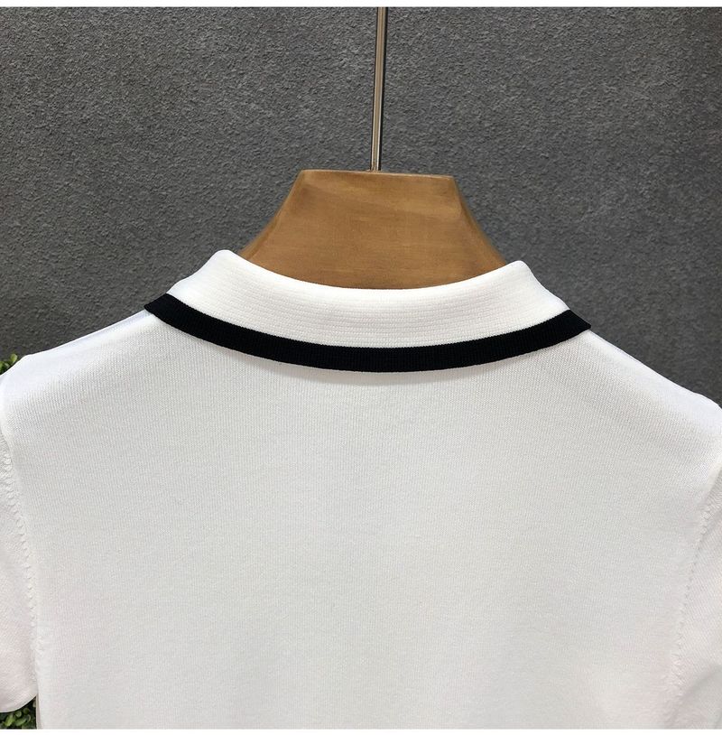 Erkek Giyim kontrast renk buz ipek kısa kollu Polo gömlek erkek yaz yeni stil hafif olgun stil yarım fermuarlı yaka kazak_voghion.com