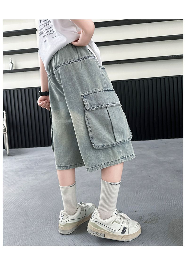 Pantalon court pour garçon, été 2025, nouveau style, salopette en jean ample et décontractée pour enfants, taille moyenne et grande_voghion.com