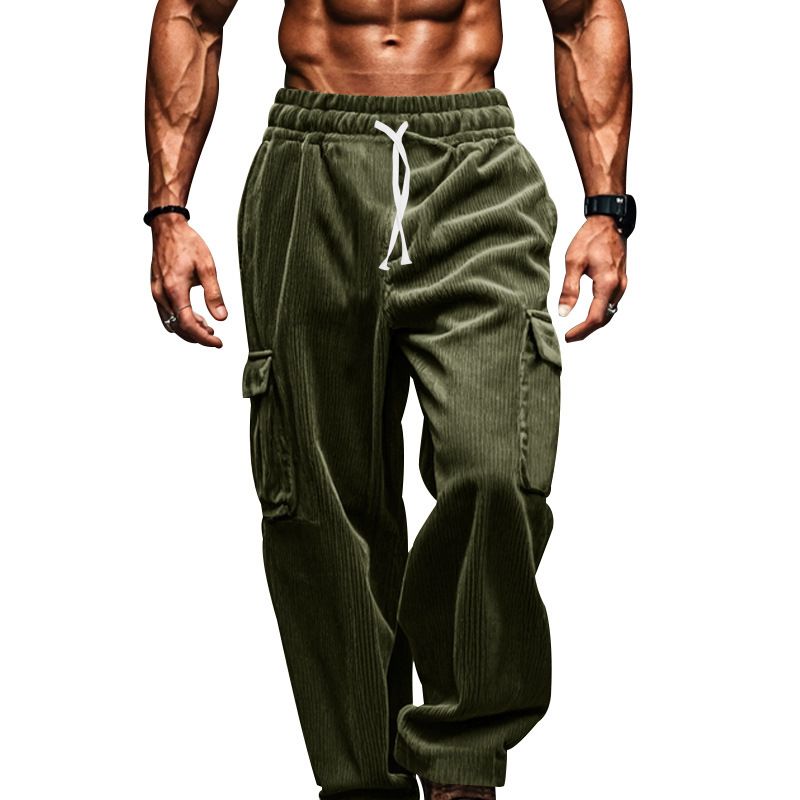 Men's Corduroy Relaxed Fit Straight Leg Pants - Comfortable Casual Trousers For Autumn Winter (Navy, Black, Gray, Army Green, Brick Red)_voghion.com