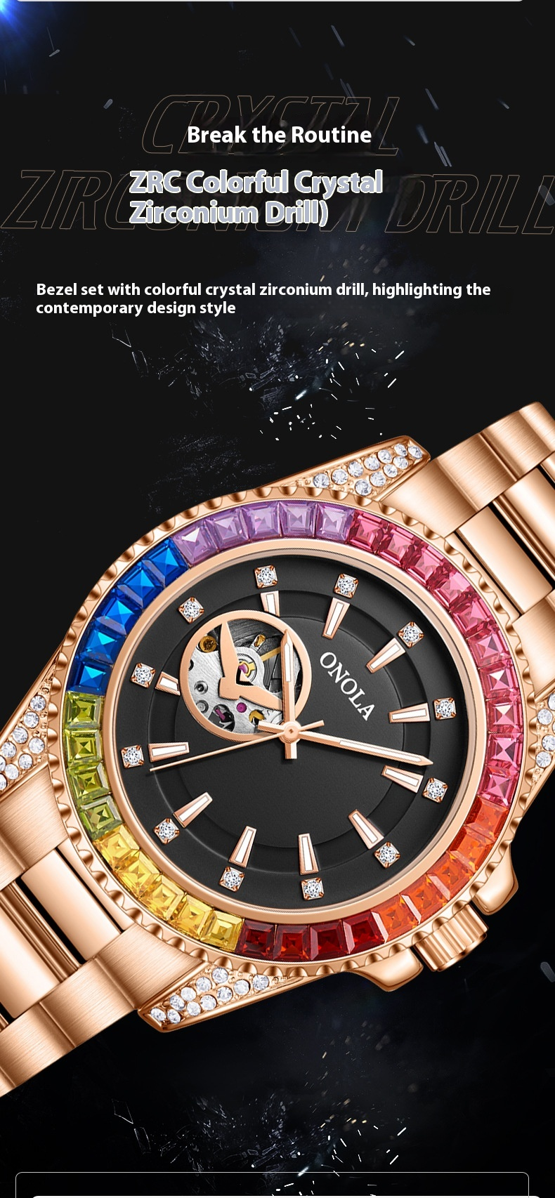 Fashion New Rainbow Diamond ONOLA/Orona Fully Automatic Mechanical Watch Men's Solid Core Precision Steel Band_voghion.com