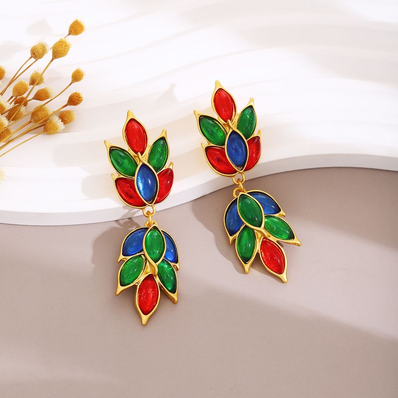 Orecchini pendenti vintage colorati con luce a forma di occhio di gatto, stile palazzo di alta qualità_voghion.com