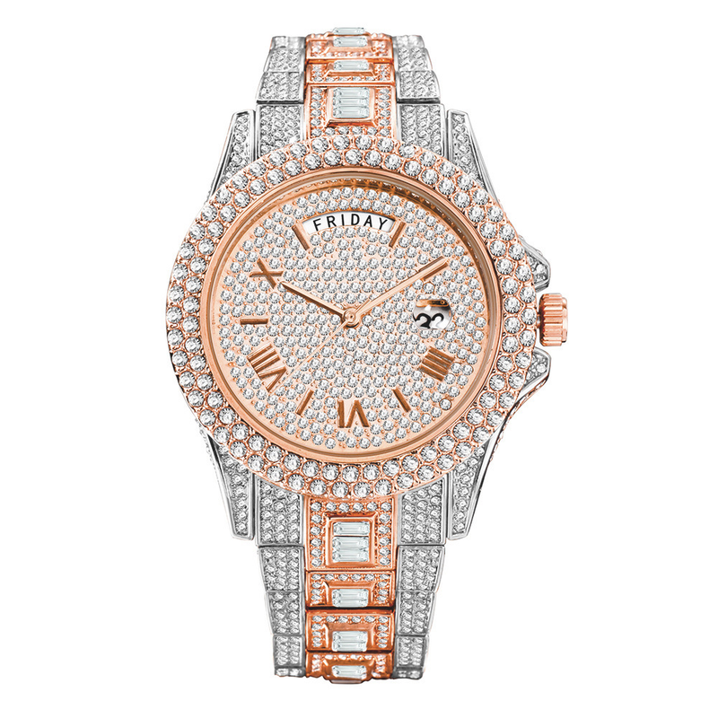 Men's Luxury Hip-Hop Watch - Full Diamond Dial, Dual Calendar, Swiss Quartz Movement_voghion.com