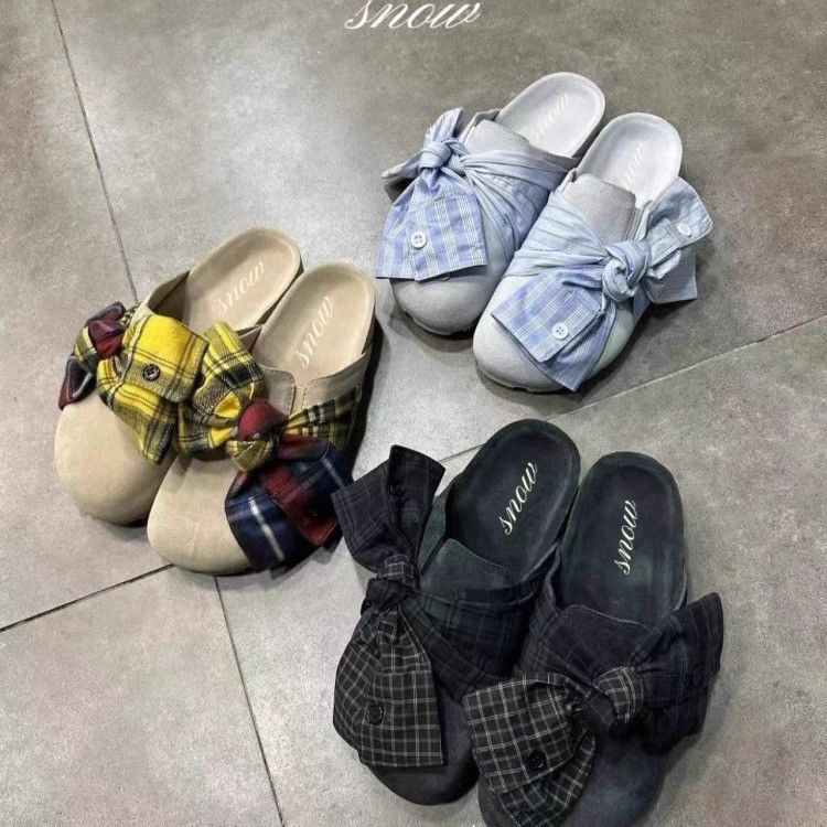 French Style Thick-Soled New Shoes For Women 2025 Summer New Genuine Leather Versatile Bowknot Lazy Closed-Toe_voghion.com