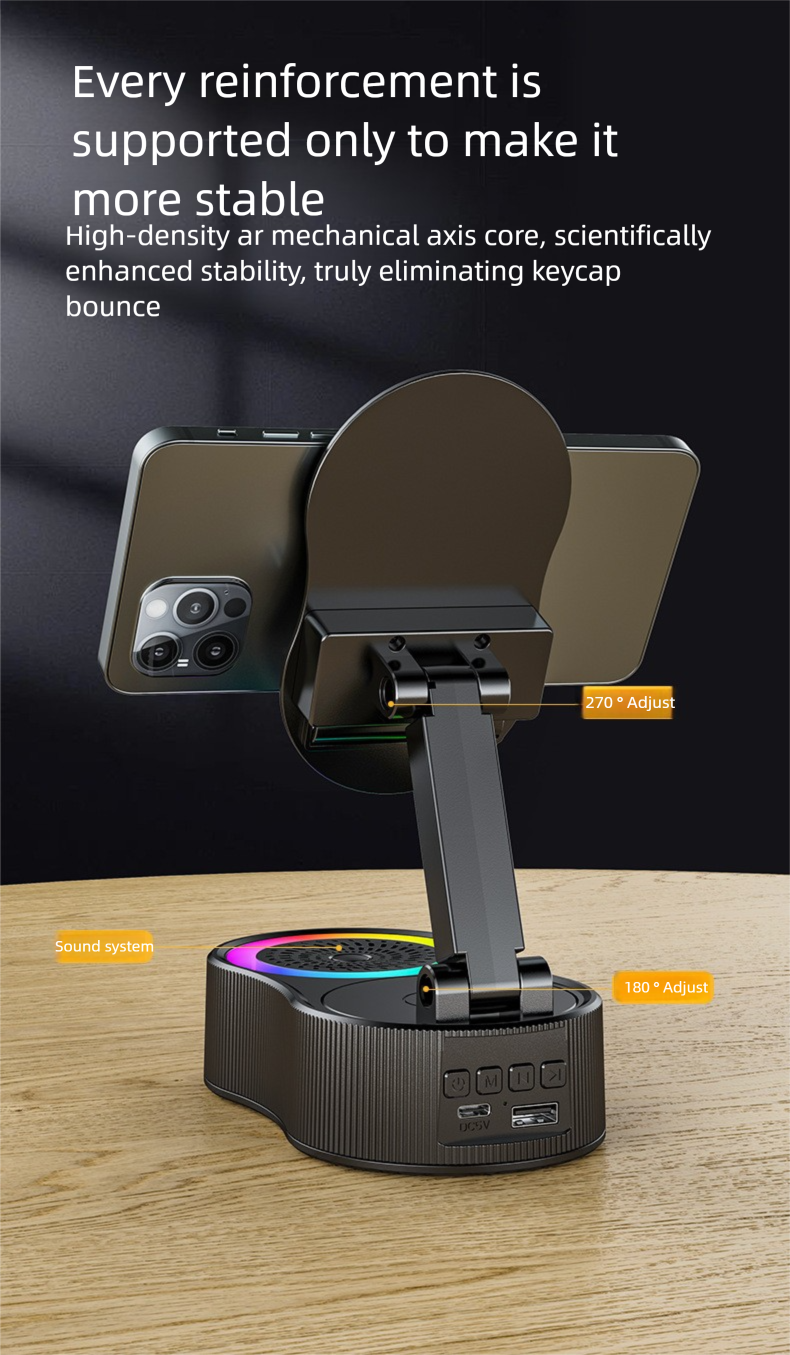 2025 New Cross-Border Induction Phone Stand Power Bank Bluetooth Desktop Live Streaming Speaker In Stock Wholesale_voghion.com