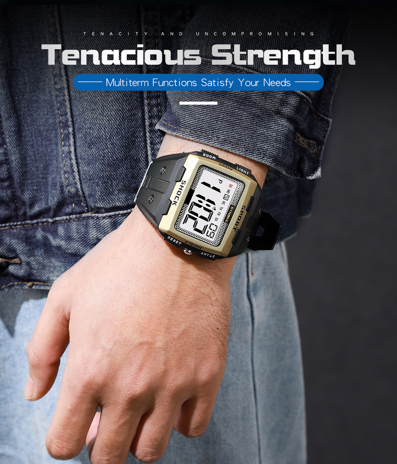Large Screen Square Outdoor Sports Watch For Men - Waterproof, Shockproof, LED Backlight, Stopwatch, Alarm, Perfect For Running, Camping, Hiking_voghion.com