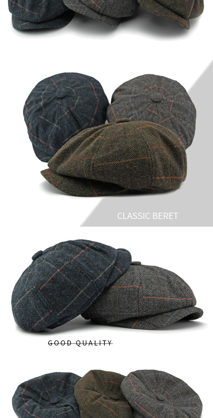Cappello da strillone retrò britannico da uomo, autunno e inverno, classico, a quadri, da conducente, da pittore, da donna_voghion.com