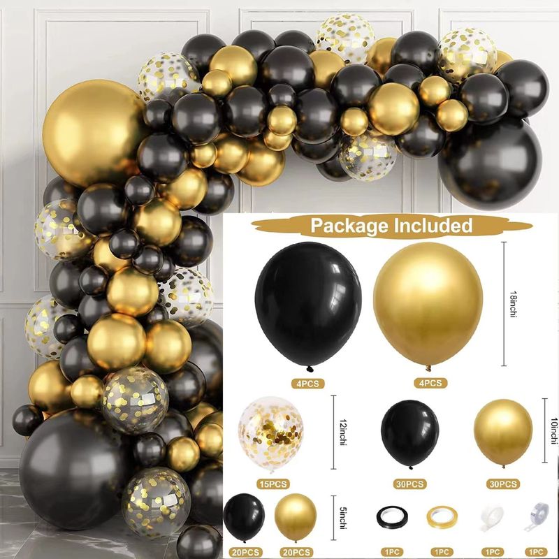 Set di palloncini, kit di palloncini ad arco, set di palloncini neri e oro, decorazioni per feste di Capodanno, articoli per feste di compleanno_voghion.com