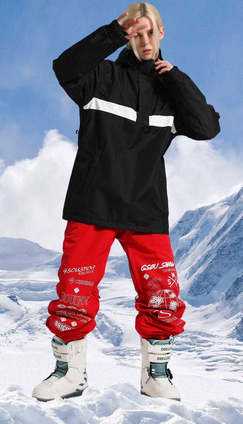 New ski men's single windproof waterproof breathable cargo double board loose large size wear-resistant snow pants_voghion.com
