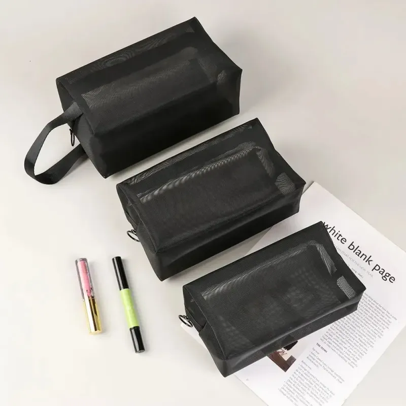 1PC Reise Schwarz Mesh Kosmetik Tasche Zipper Make-Up Für Frauen Waschen Toiletry Organizer Tragbare Lagerung Beutel 250318l_voghion.com