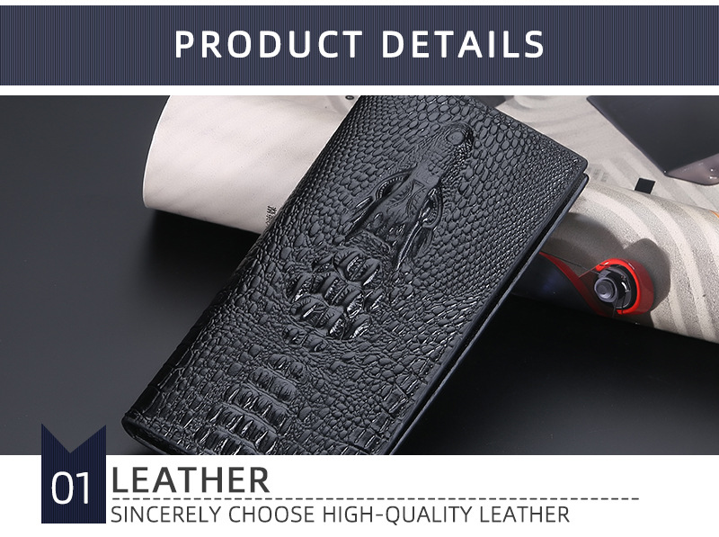 Men's Long Wallet, Personalized Design Crocodile Head Multi-card Slot Zipper Business Wallet_voghion.com