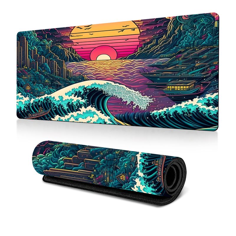 Tapis de souris japonais Ukiyo-e Kanagawa Wave, tapis de table à bords pour clavier, tapis de bureau pour hommes et femmes, très populaire_voghion.com