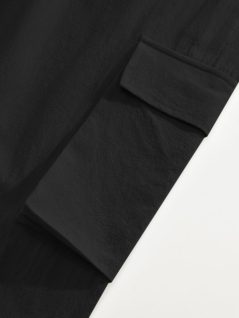 Four Seasons Cotton And Linen Casual Cuffs Multi Pocket Drawstring Solid Color Loose Large Size Trousers_voghion.com