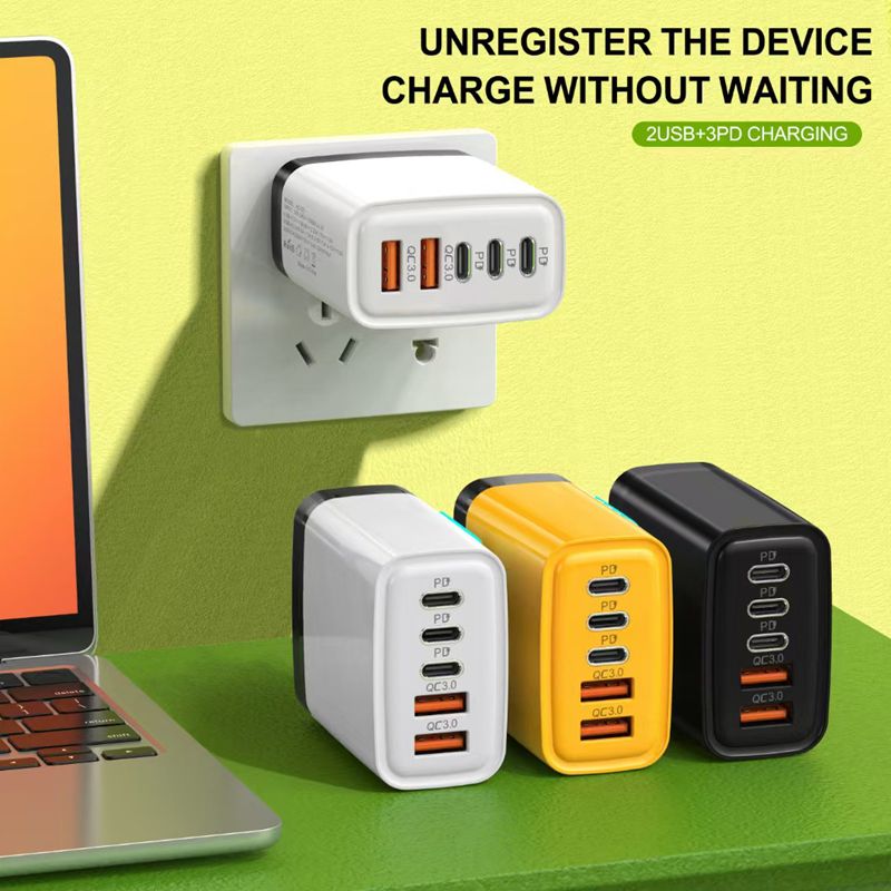Xiaomi 240Gan Charger 5 Ports 3USB 2Type-C Fast Charging US/EU Plug With LED Light Desktop Power Adapter For IPhone_voghion.com