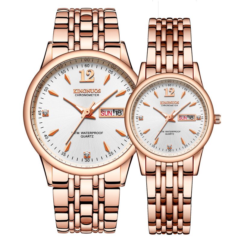 Simple Fasion Fres Casual Quartz Couple Watces Steel Band Dual Calendar Men's Luminous Waterproof Trendy Women's_voghion.com