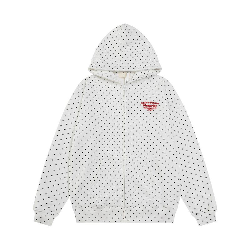 Sportliche Freizeitanzüge für Herren, trendige Marke, Sweatshirtjacke mit durchgehendem Druck und gepunktetem Kapuzenmuster, lockere Schlaghose mit weitem Bein_voghion.com