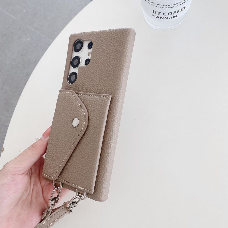 Funda para teléfono móvil Samsung S24 con diseño de lichi, tarjetero con tapa triangular, funda para teléfono móvil con cordón S21/S22/A52, modelo transfronterizo_voghion.com