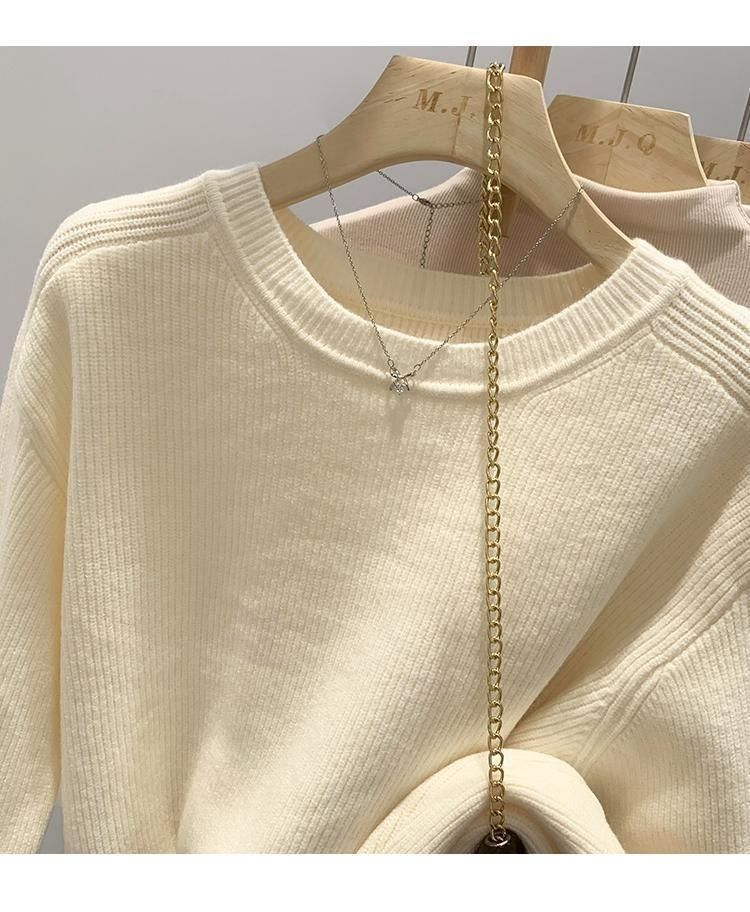 Pull oversize en tricot décontracté à manches longues et col rond pour femme, tissu chenille doux, style décontracté et chic, collection automne-hiver_voghion.com