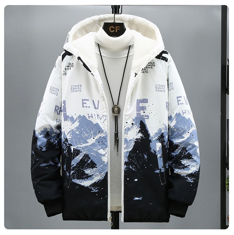 Giacca invernale foderata in pile in stile coreano - Cappotto con cappuccio slim fit e tecnologia antivento (S-5XL, bianco-blu/nero-blu/nero-grigio)_voghion.com