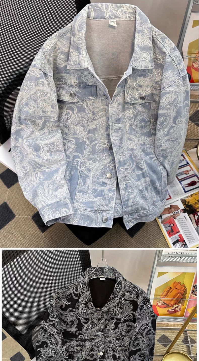 Giacca in denim stampata da uomo, giacca da uomo primavera e autunno retrò, tutti i top abbinati, giacca da marchio di moda retrò di alta strada_voghion.com