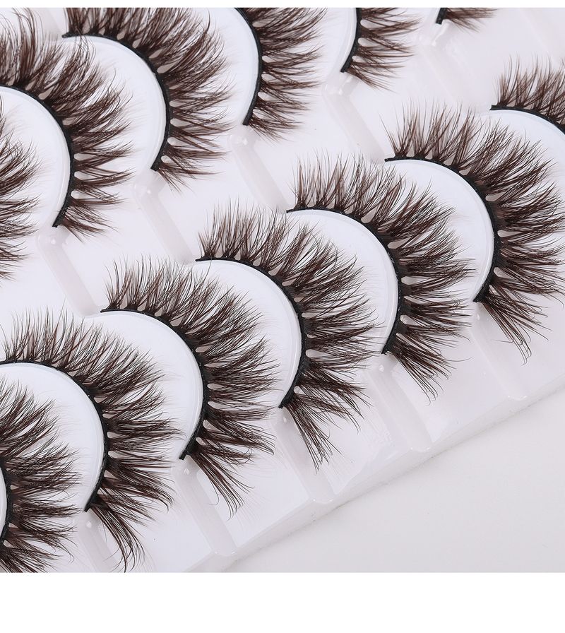 10-Pair Brown False Eyelashes Set, Novel Cosplay & Stage Design, 3D Natural Look_voghion.com