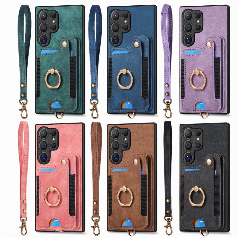 Yüzük Tutucu Bilek Kayışı Telefon Kılıfı Samsung Galaxy S24 S23 FE S25 S22 Ultra Plus A16 A06 A36 A56 A55 Cüzdan Kart Yuvası Kapağı_voghion.com