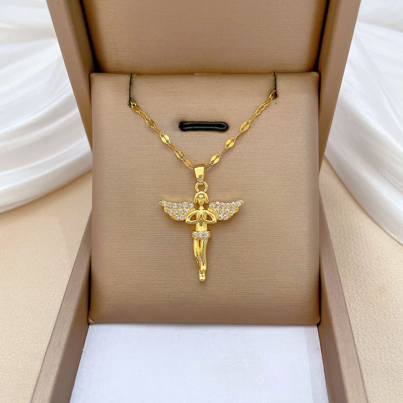 【 】 Devout Angel, Light Luxury, Gorgeous And Full Diamond Necklace, Women's Versatile Clavicle Cha, Titanium Steel_voghion.com
