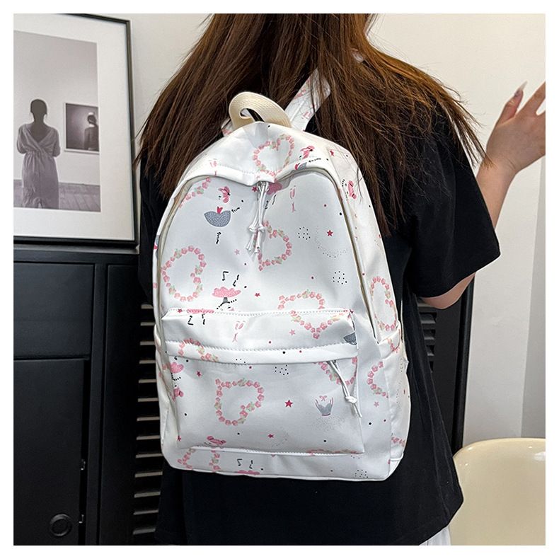 2024 New Heart Cute Pink Series Zaino di grande capacità Borsa da scuola per ragazza morbida stampata su Instagram_voghion.com