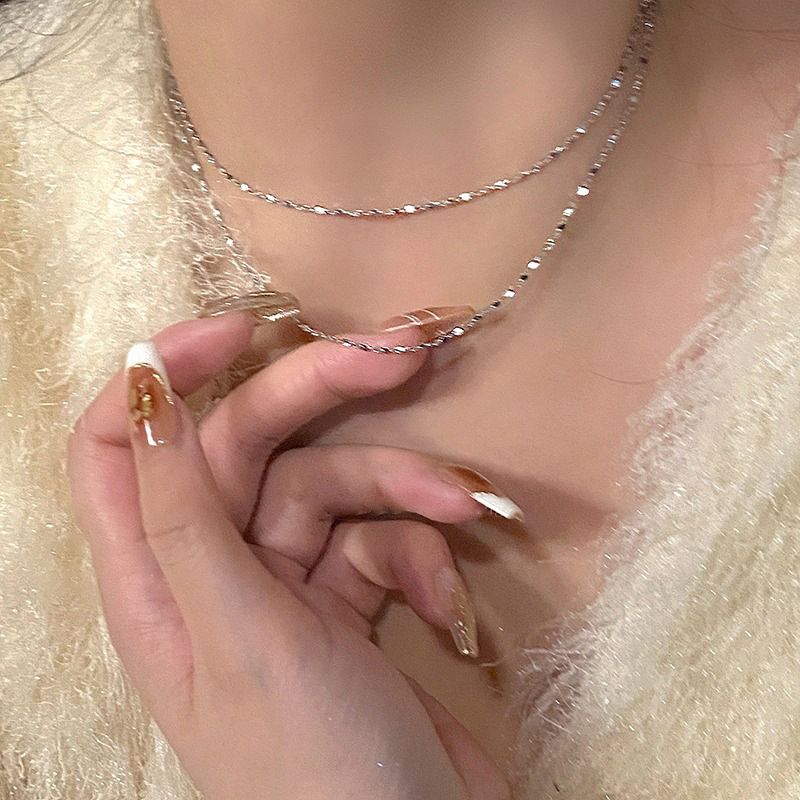 Sparkling double-layer metal necklace for women, summer choker, temperament necklace, light luxury, niche clavicle chain_voghion.com