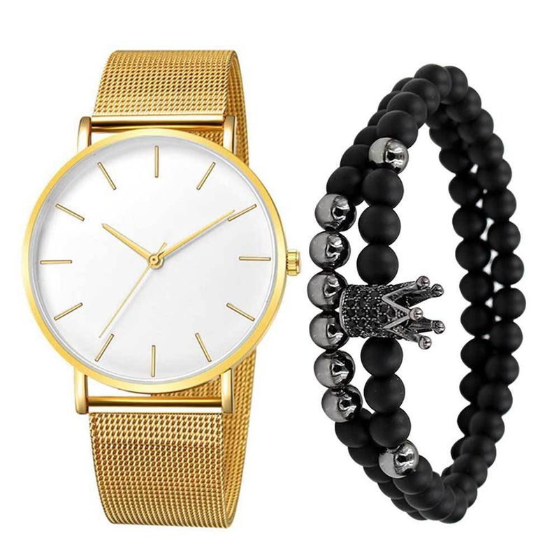 Orologio al quarzo da uomo minimalista con cinturino in maglia e acciaio_voghion.com