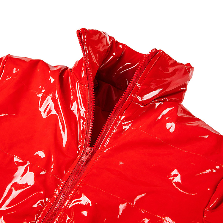 Giacca imbottita in pelle PU brillante da donna, giacca calda, nuovo cappotto solido autunnale e invernale_voghion.com