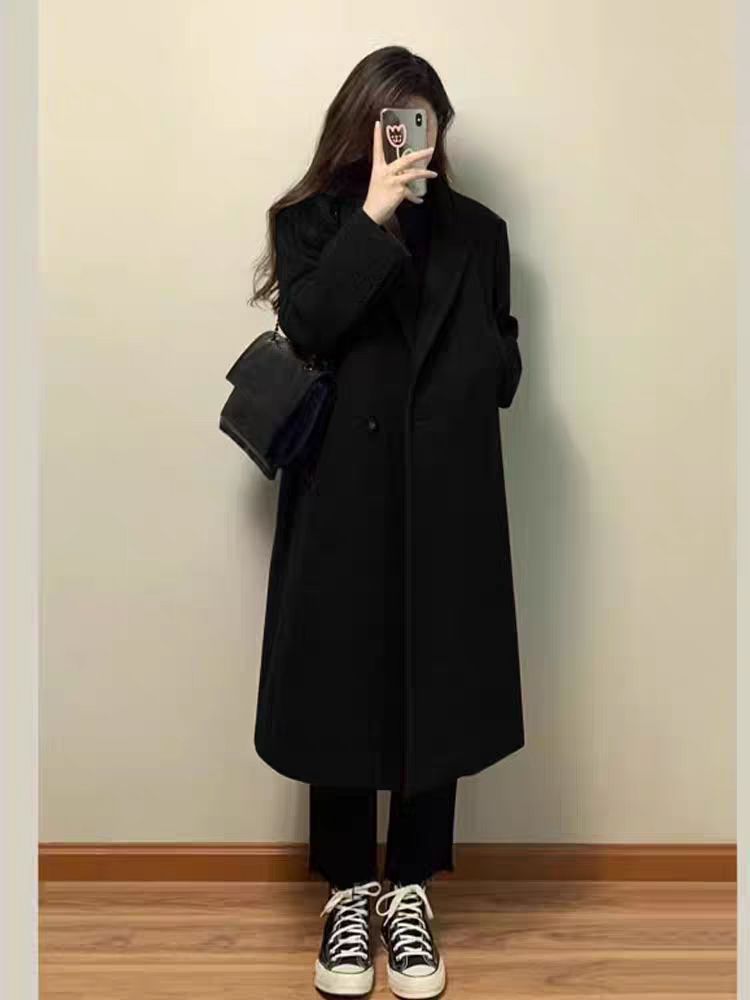 Trench oversize in misto lana – Cappotto lungo con texture 3D e revers a lancia (S-XXL) – Giacca invernale in tweed da ufficio per donna_voghion.com
