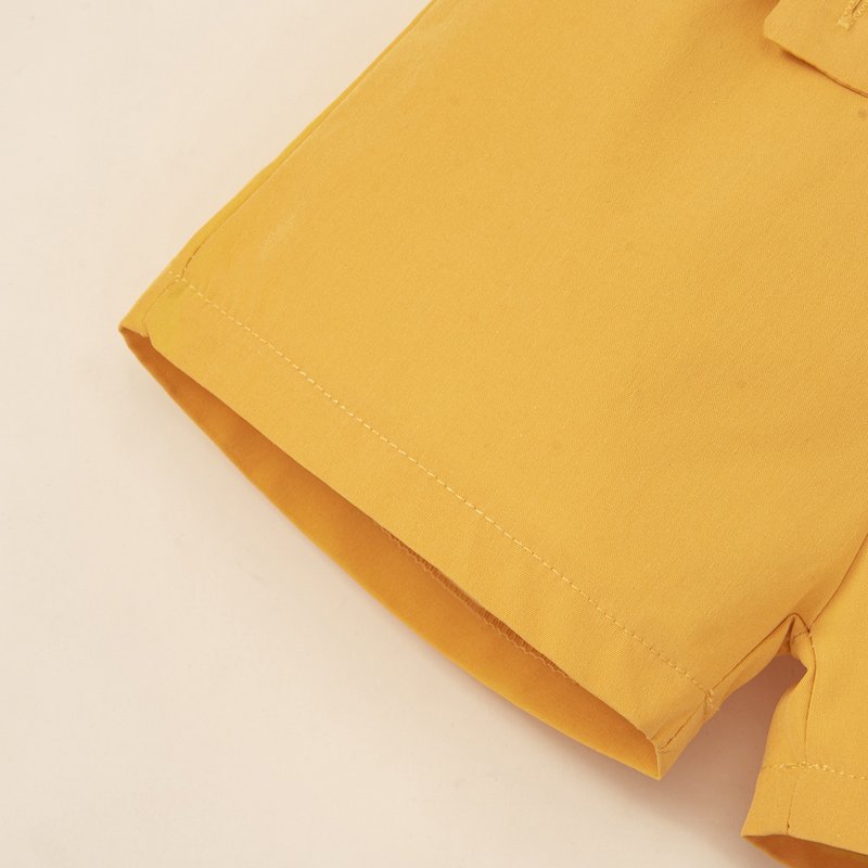 Vestiti per neonati Pantaloncini a maniche corte per ragazzi estivi con risvolto e tutina con fiocco in cocco a maniche corte_voghion.com