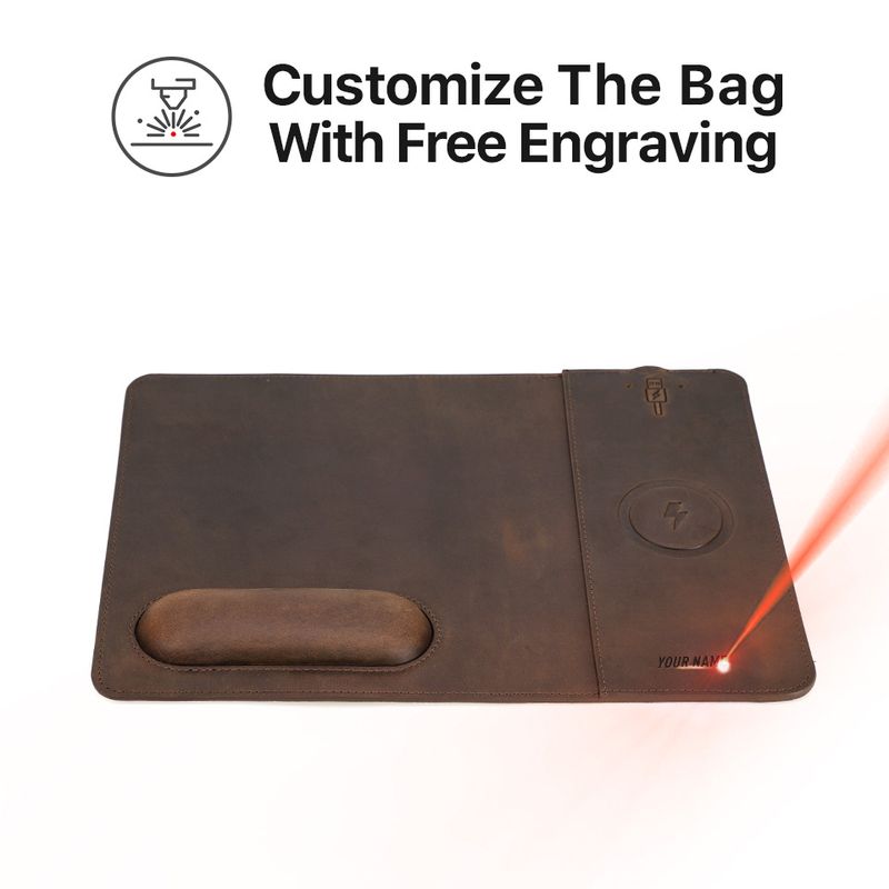 15W Wireless Fast Chargers Pad With Genuine Leather Charging Mouse Mat For PC Computers Laptops Office Accessories_voghion.com