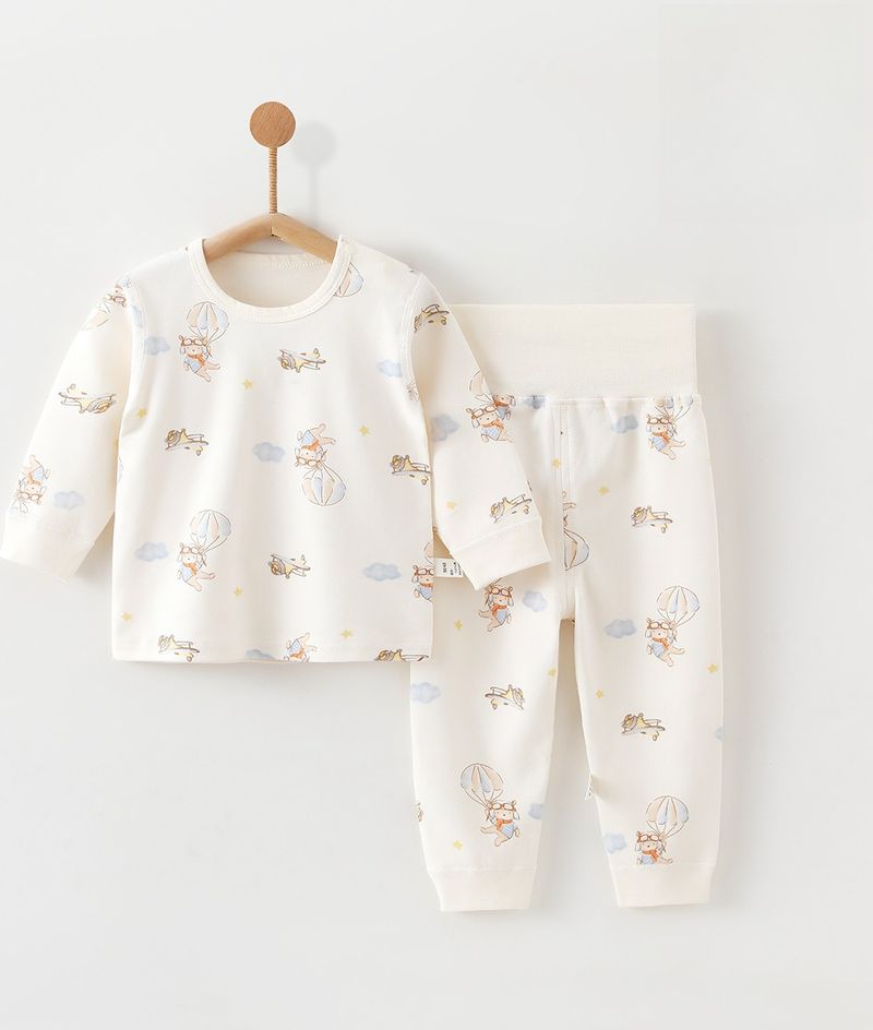 Baby Long Johns Set Cotton High Waist Long Johns For Boys And Girls Long Sleeves Split Pajamas Pure Cotton Children's Set_voghion.com