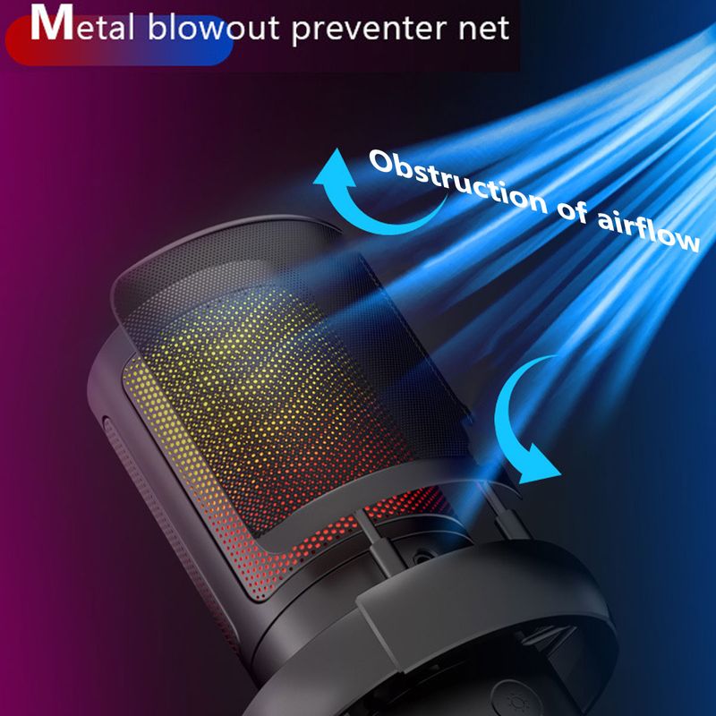 USB mikrofon za snemanje in pretakanje na računalniku, izhod za slušalke in gumb za izklop zvoka na dotik, mikrofon s 3 RGB načini_voghion.com