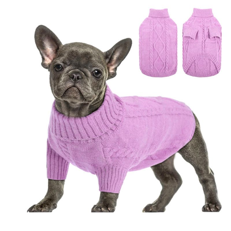 Vêtements à col roulé pour chien vêtements d'automne et d'hiver automne et hiver nouveaux vêtements pour animaux de compagnie pull tricoté de couleur unie_voghion.com