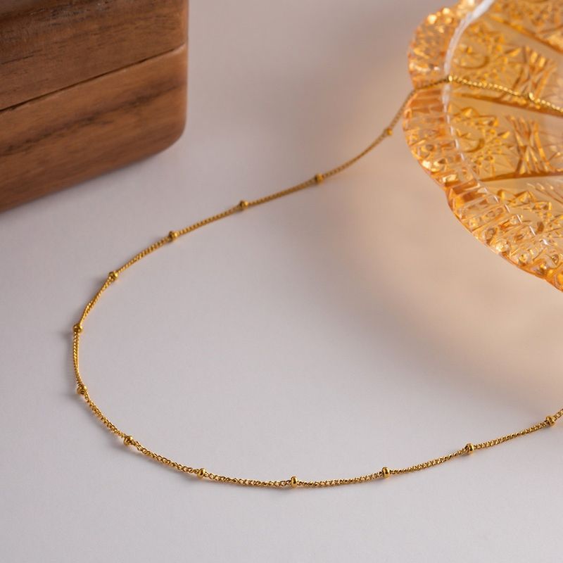 Damesmykker Rustfrit Stål Halskæde Sideways Spacer Perle Halskæde Til Kvinder High End Design Falmer Ikke Tynd Kæde_voghion.com