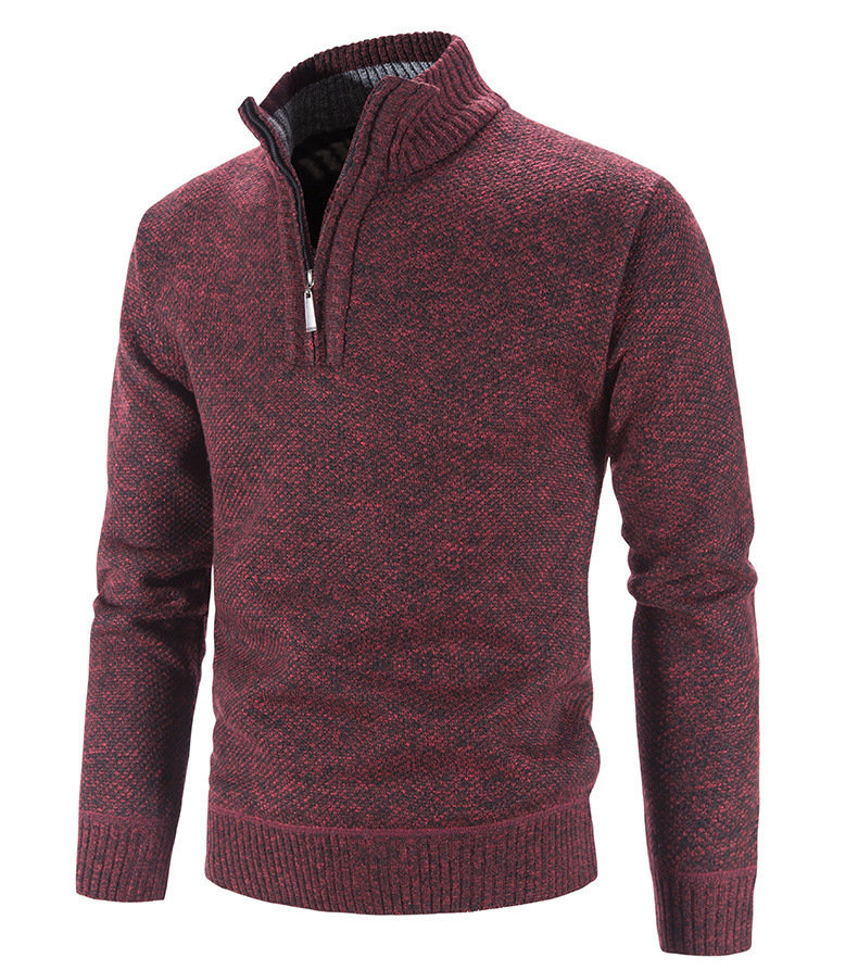 Men's fleece plus-size zip-up half-turtleneck sweater men's long-sleeved sweater_voghion.com