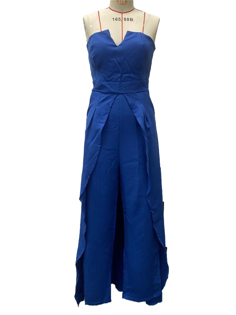 Women's clothing women's fashion sexy small V-neck tube top casual pants slit slim jumpsuit_voghion.com