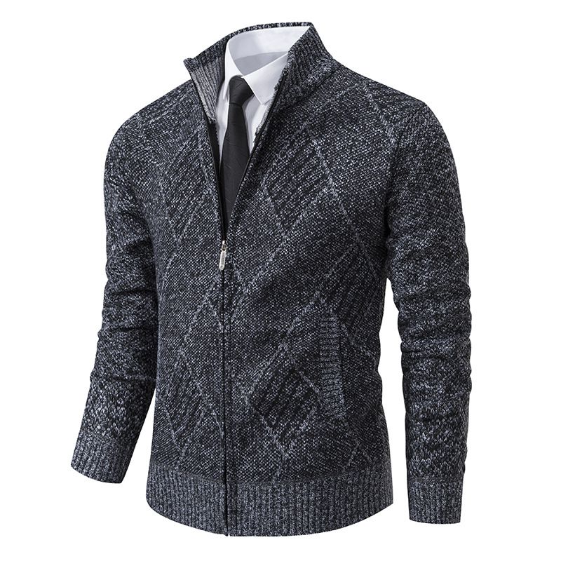 2024 jesień i zima nowy jednolity kolor kardigan kurtka męska casual slim fit stójka dzianinowy sweter_voghion.com