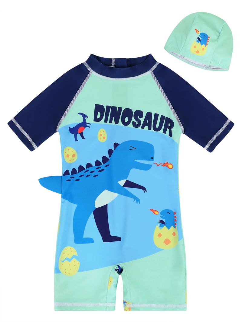Mother & Kids boys summer quick-drying breathable swim cute dinosaur print one-piece swimsuit baby boy swimsuit children's swimsuit_voghion.com