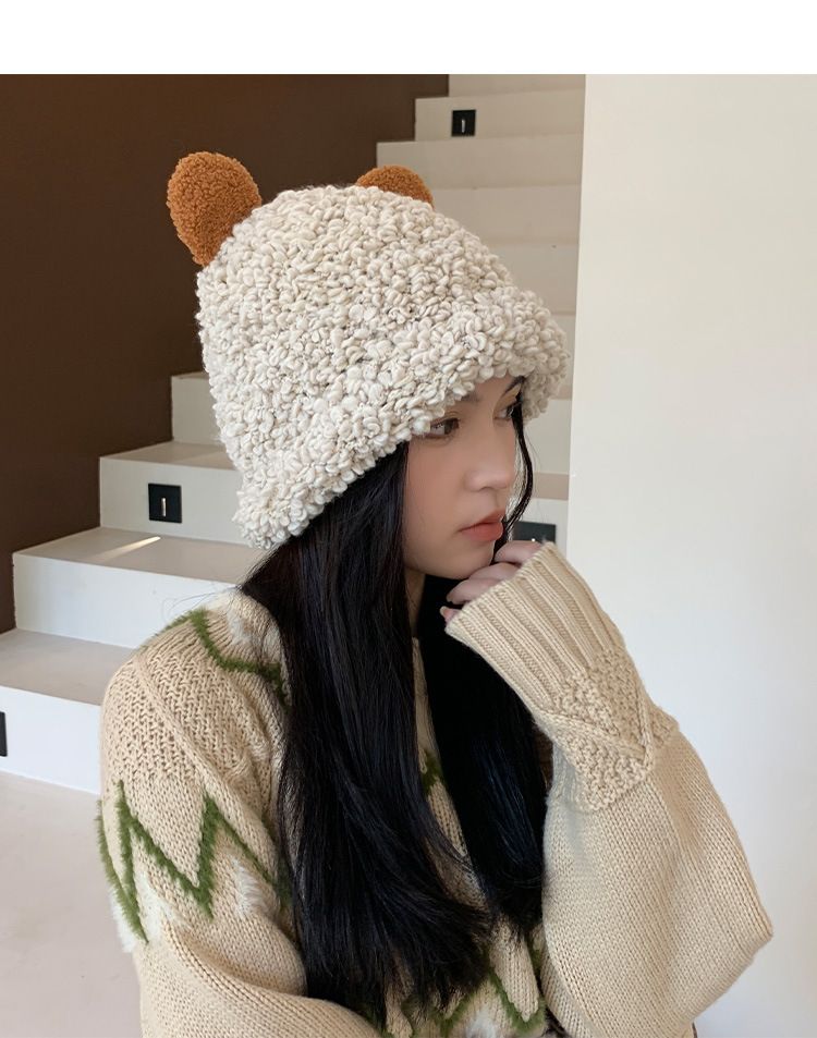 Plush And Thickened Knitted Hat Knit Beanie Winter Warm Fleece Lined Hat With Panda Design Soft Stretchy Ribbed Cuff For Cold Weather_voghion.com